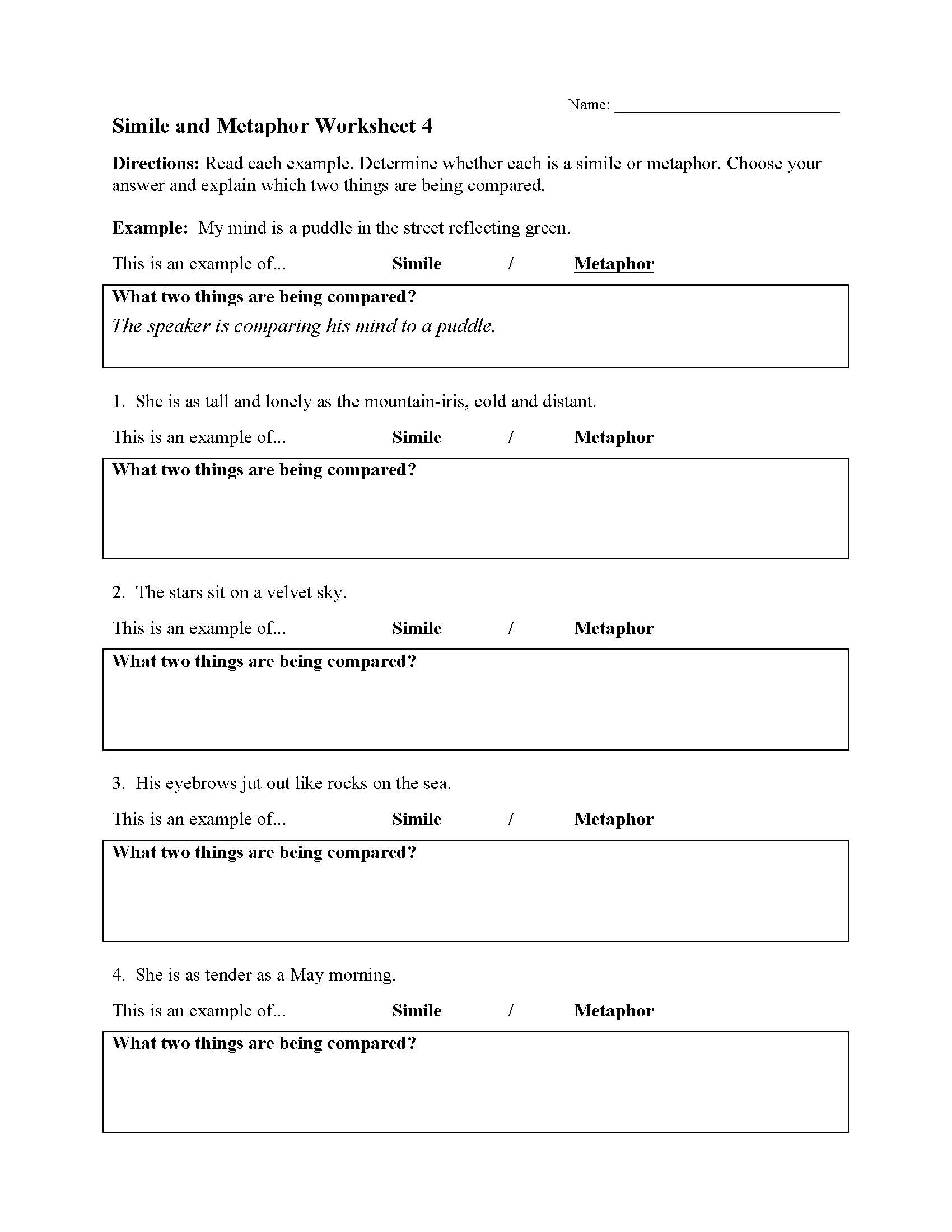 Simile And Metaphor Worksheet 4 Figurative Language Activity Simile And Metaphor Worksheet 4 Figurative Language Activity
