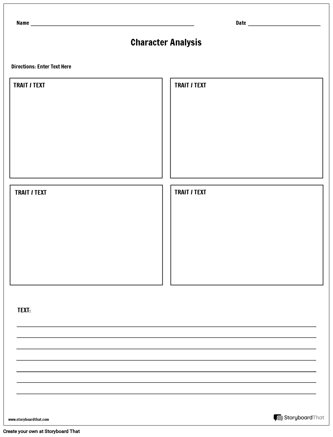 Simple Character Analysis Worksheet With Boxes And Lines