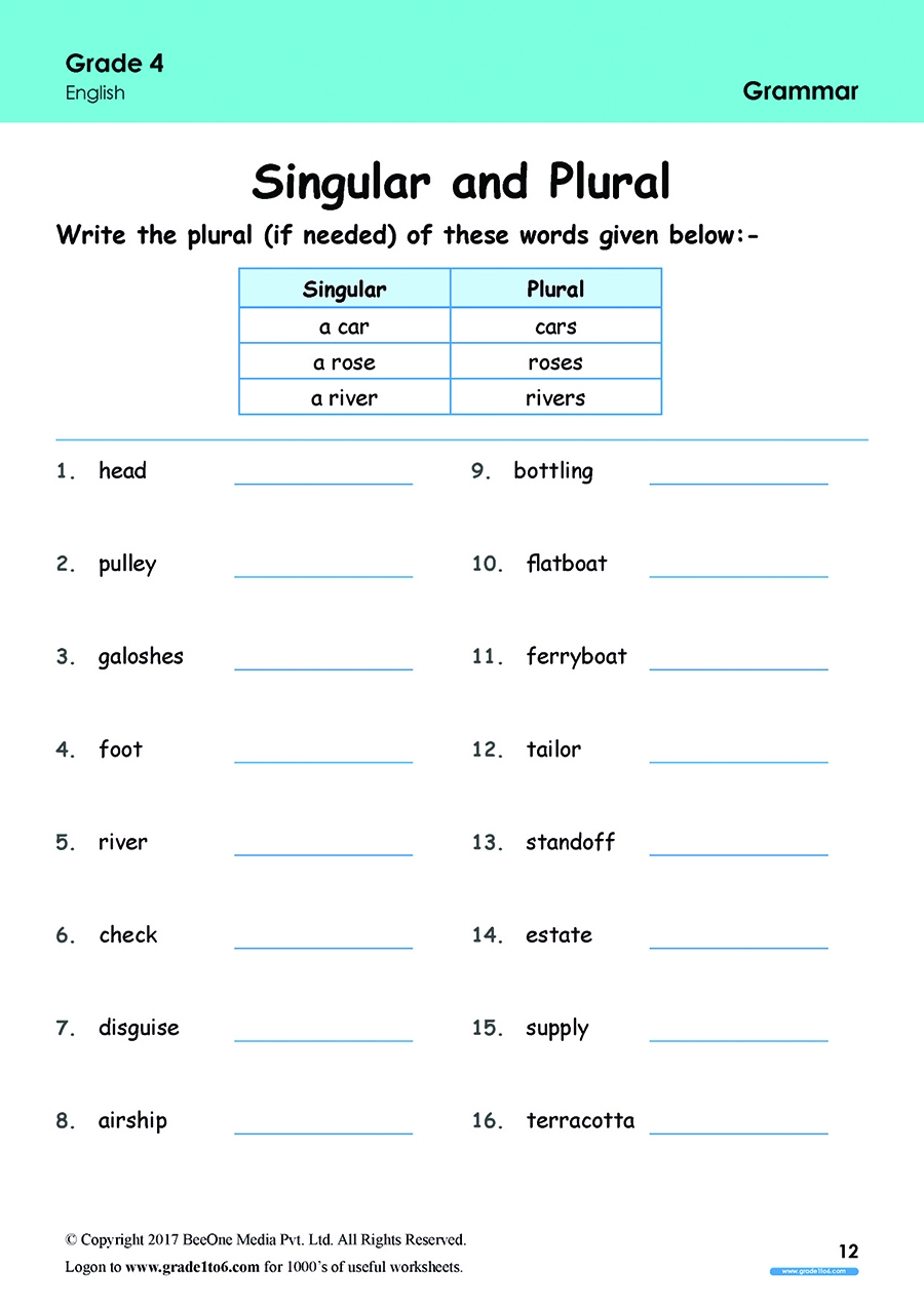 Singular Plural Worksheets Free For Grade 4 Class 4 IB CBSE ICSE Singular Plural Worksheets Free For Grade 4 Class 4 IB CBSE ICSE