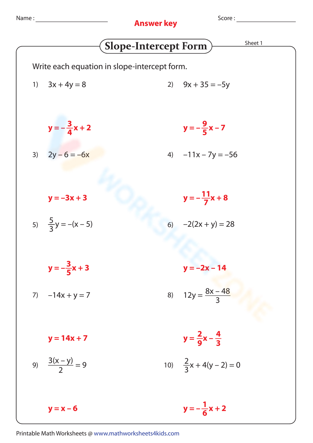 Slope intercept Form Exercises Worksheet Worksheets Library Slope intercept Form Exercises Worksheet Worksheets Library