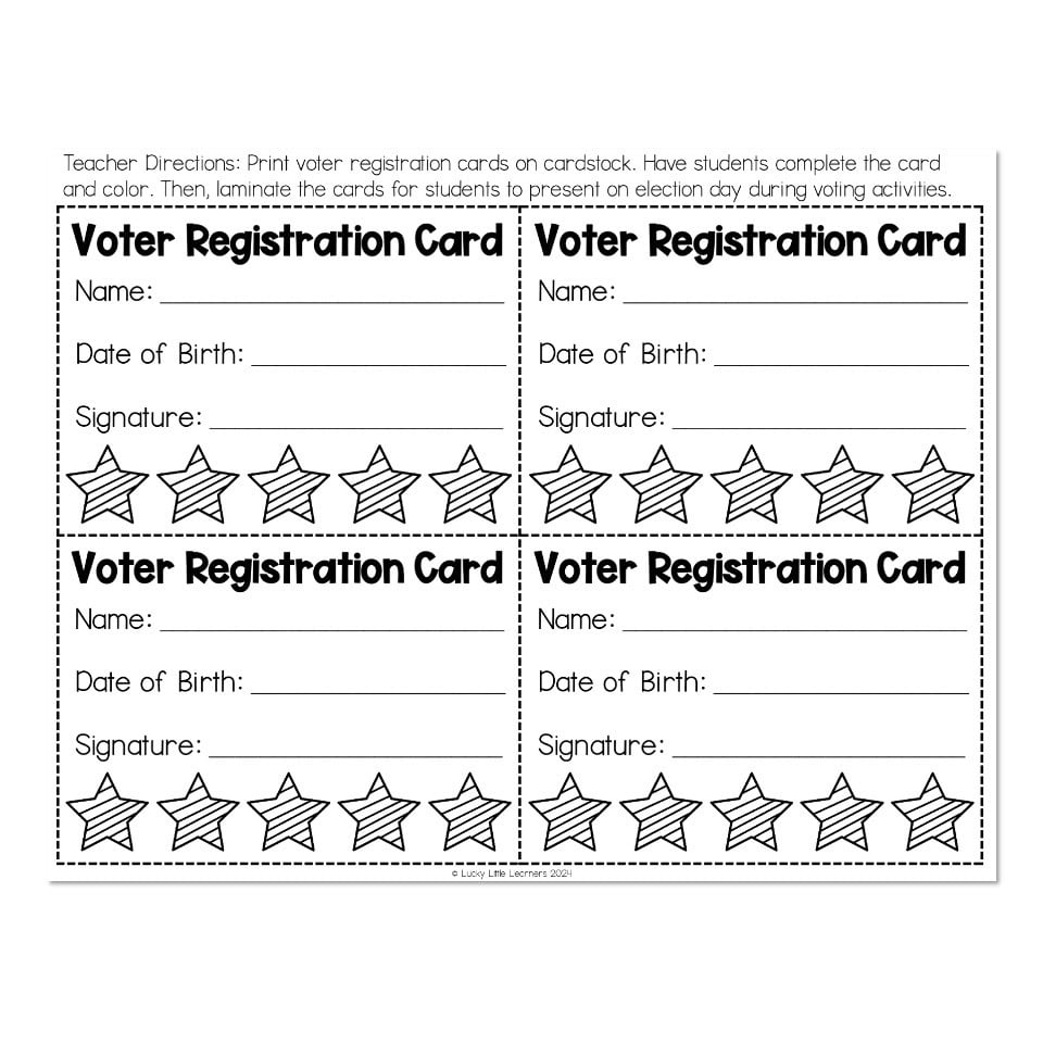Social Studies Election And Voting Voter Registration Card 