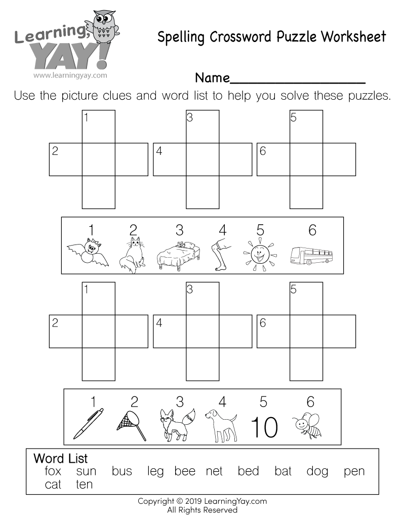 Spelling Crossword Puzzle Worksheet For 1st Grade Free Printable Spelling Crossword Puzzle Worksheet For 1st Grade Free Printable