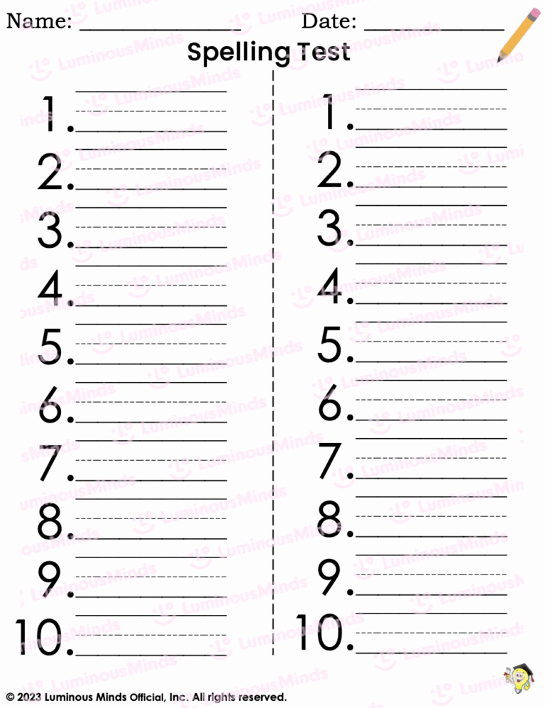 Spelling Test Paper Templates Set 1