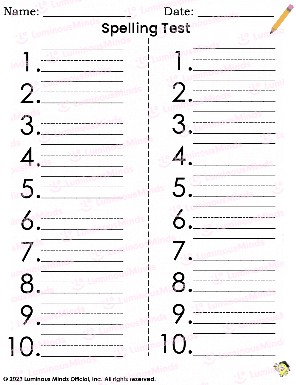 Free Printable Blank Spelling Worksheets