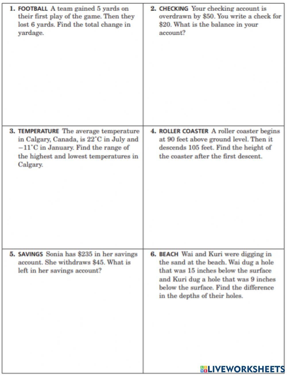 Subtract Integers Word Problem Worksheet Live Worksheets Worksheets Library Subtract Integers Word Problem Worksheet Live Worksheets Worksheets Library