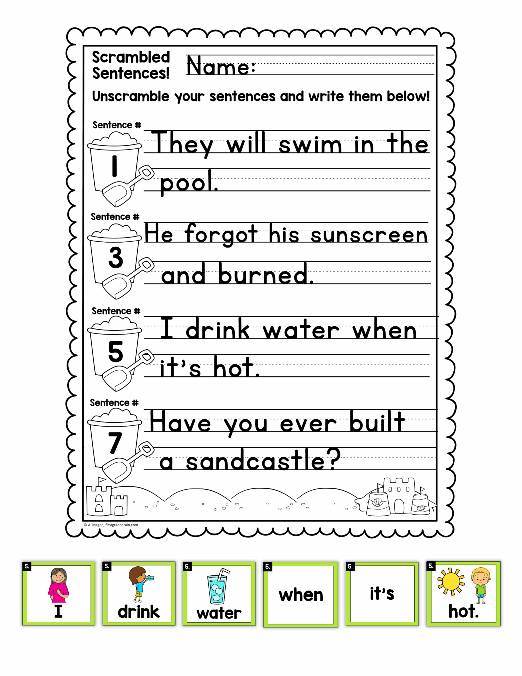 Summer Scrambled Sentences Center