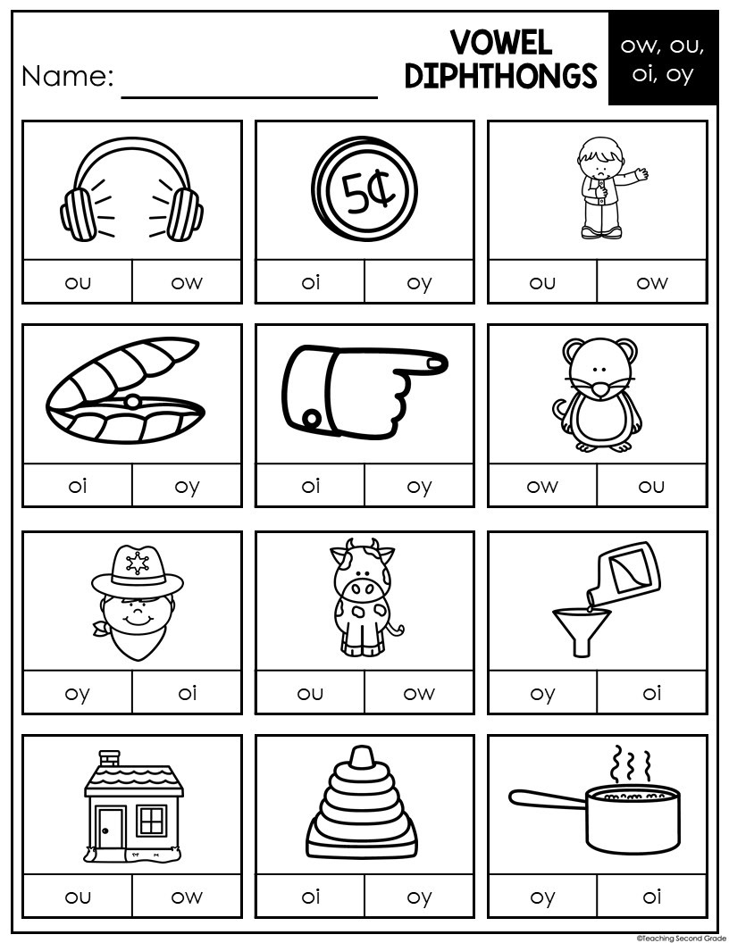Thanksgiving Vowel Diphthongs Phonics Center Recording Worksheet 1st 2nd Game