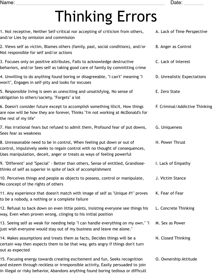 Thinking Errors Worksheet WordMint Thinking Errors Worksheet WordMint