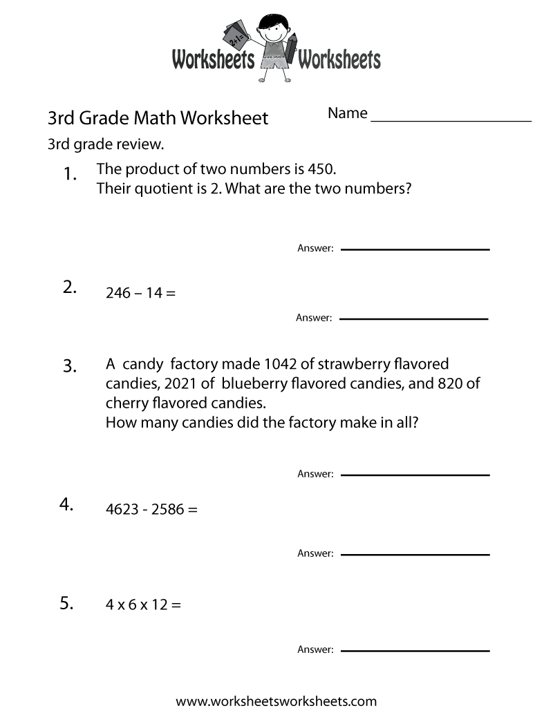 Third Grade Math Practice Worksheet Worksheets Worksheets