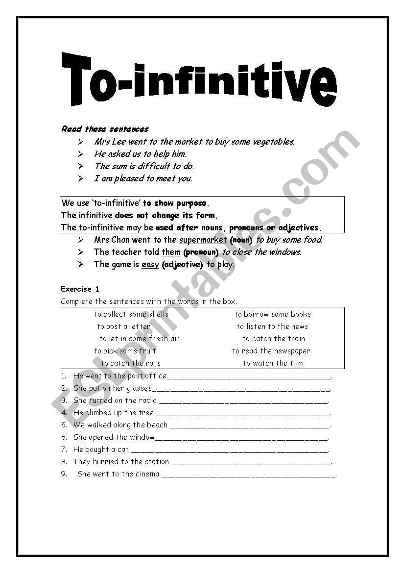 Free Printable Worksheets On Infinitives