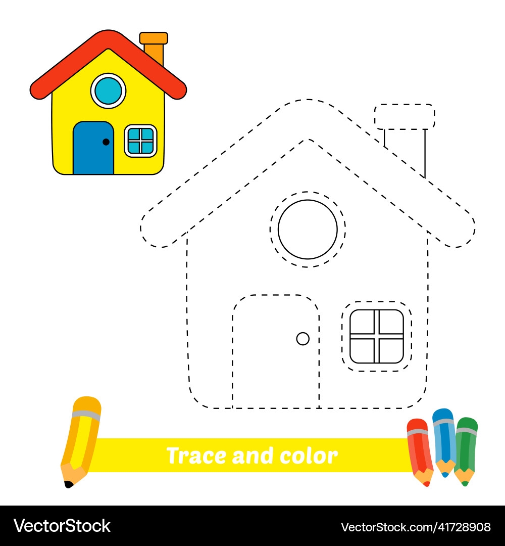 Trace And Color For Kids House Royalty Free Vector Image