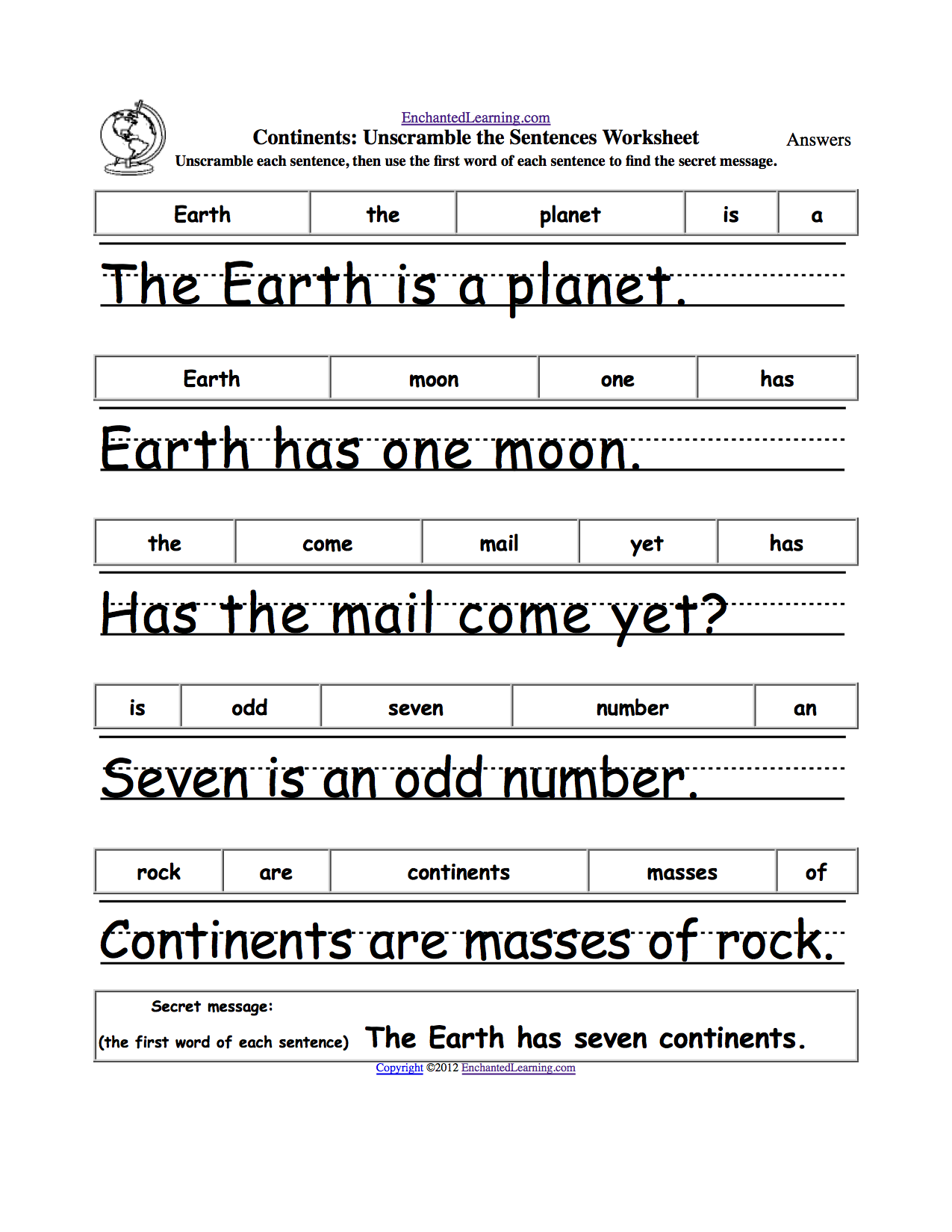 Free Printable Unscramble Sentences Worksheets