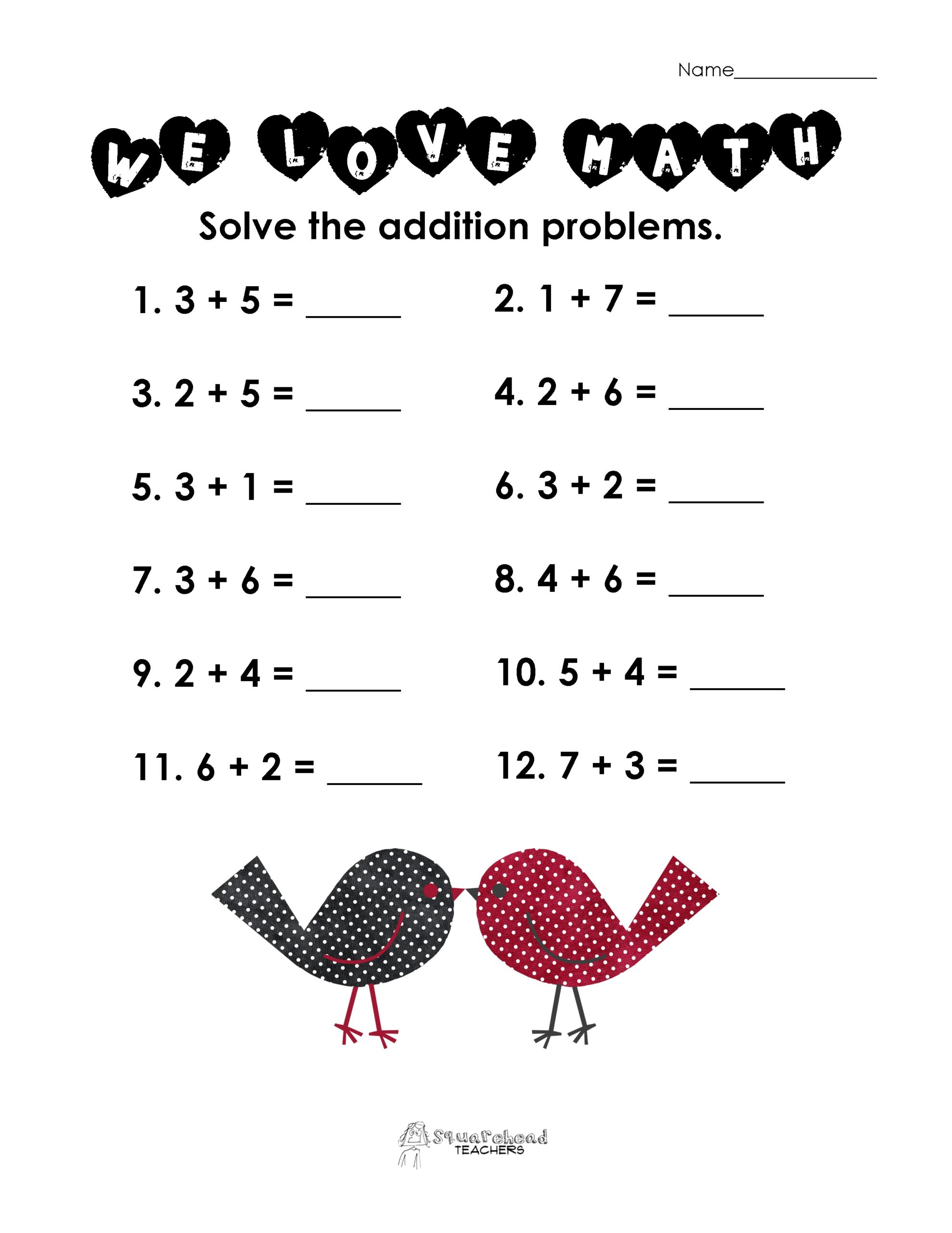 Valentine s Day Math Simple Addition Worksheet Squarehead Teachers Valentine s Day Math Simple Addition Worksheet Squarehead Teachers