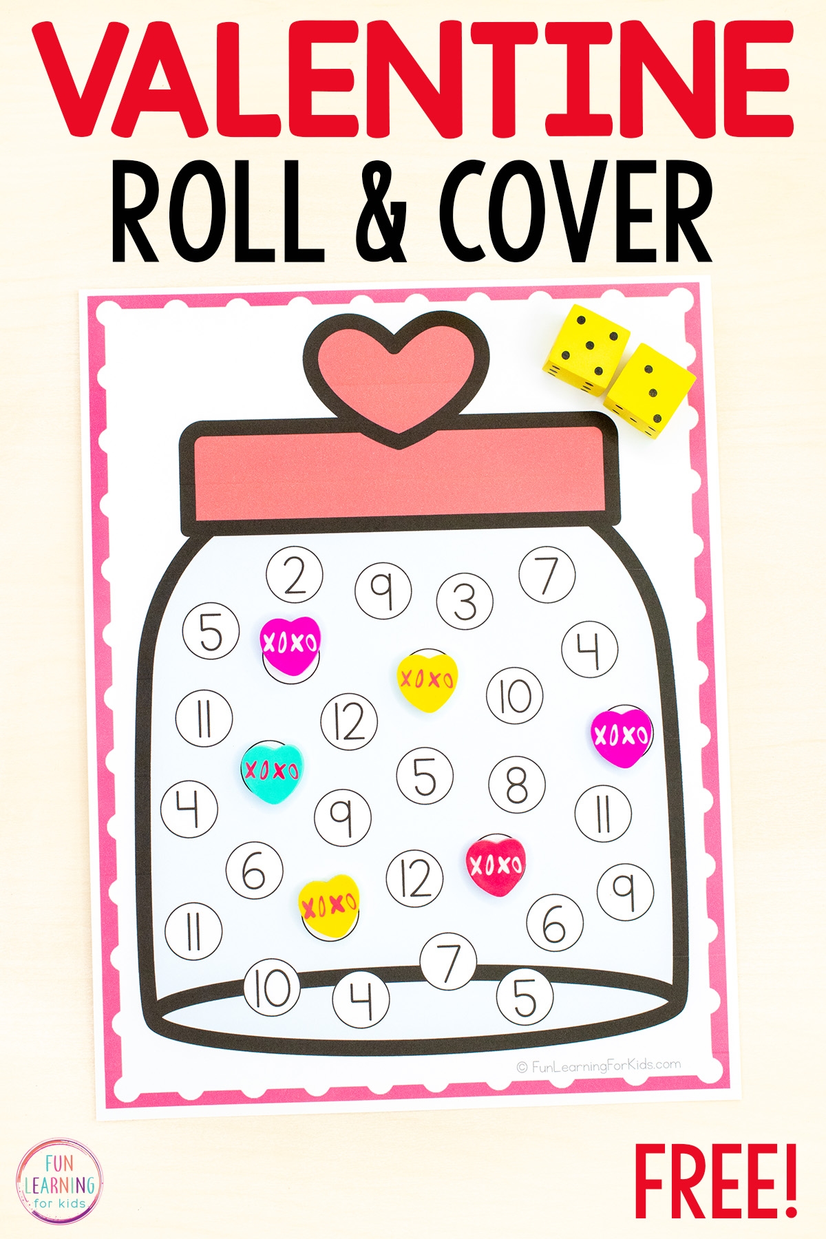 Valentine s Day Roll And Cover The Number Free Printable