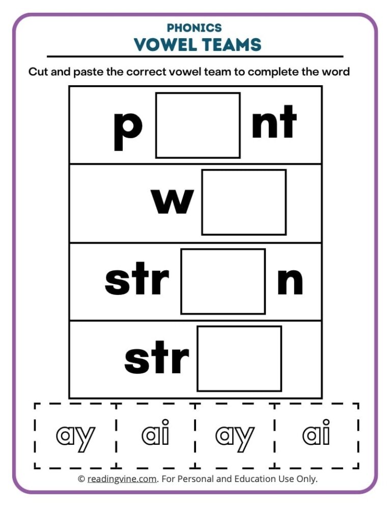 Vowel Teams Worksheets