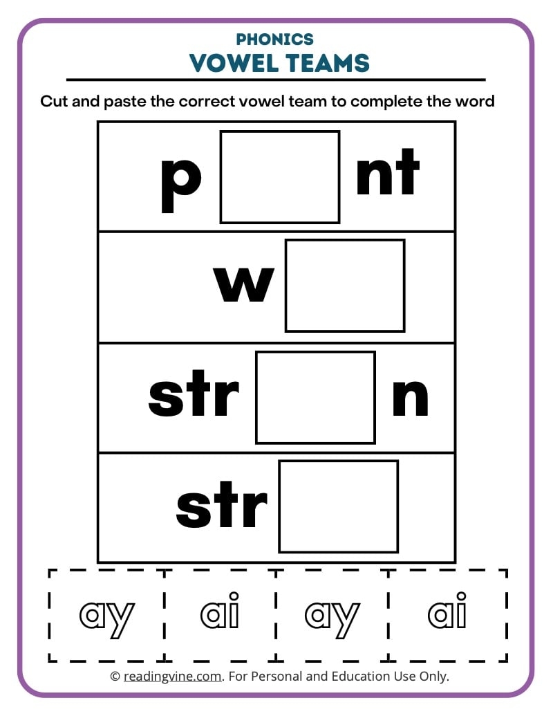 Vowel Teams Worksheets