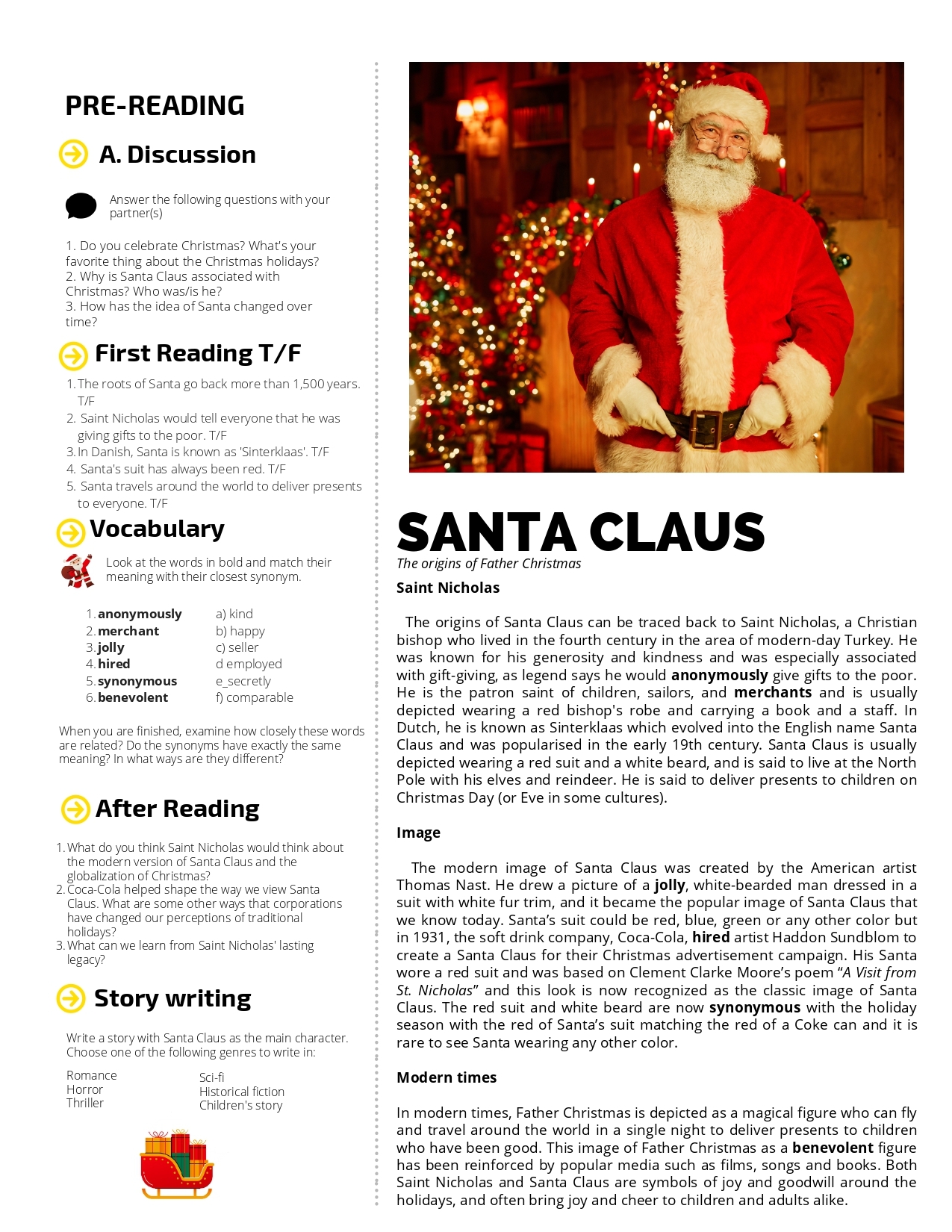 Who Is Santa Claus Christmas ESL Reading Comprehension Worksheet B2 C1