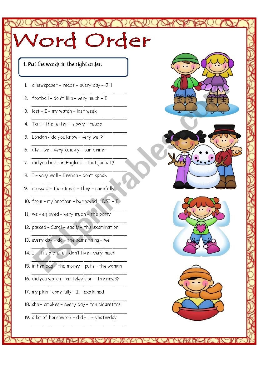 Word Order Worksheets Free Printable
