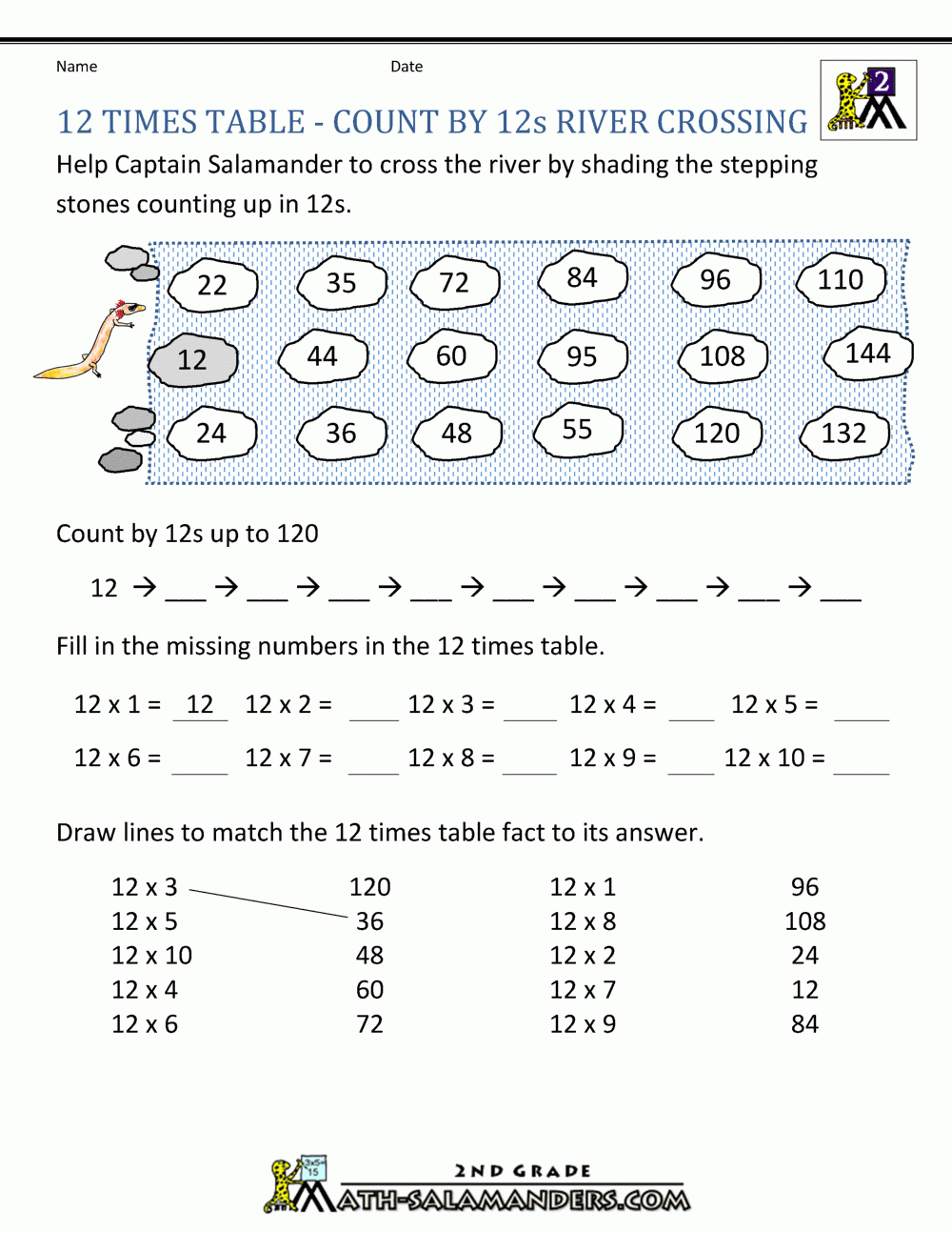 Free Printable 12 Times Tables Worksheets