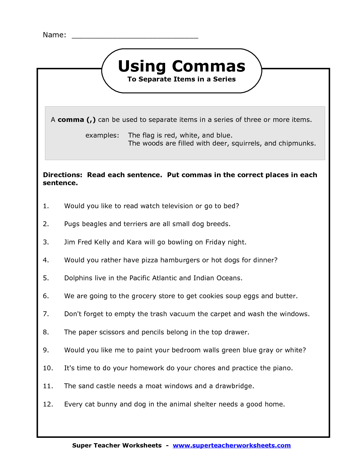 7 Printable Comma Usage Worksheets For The Classroom Worksheets Worksheets Library