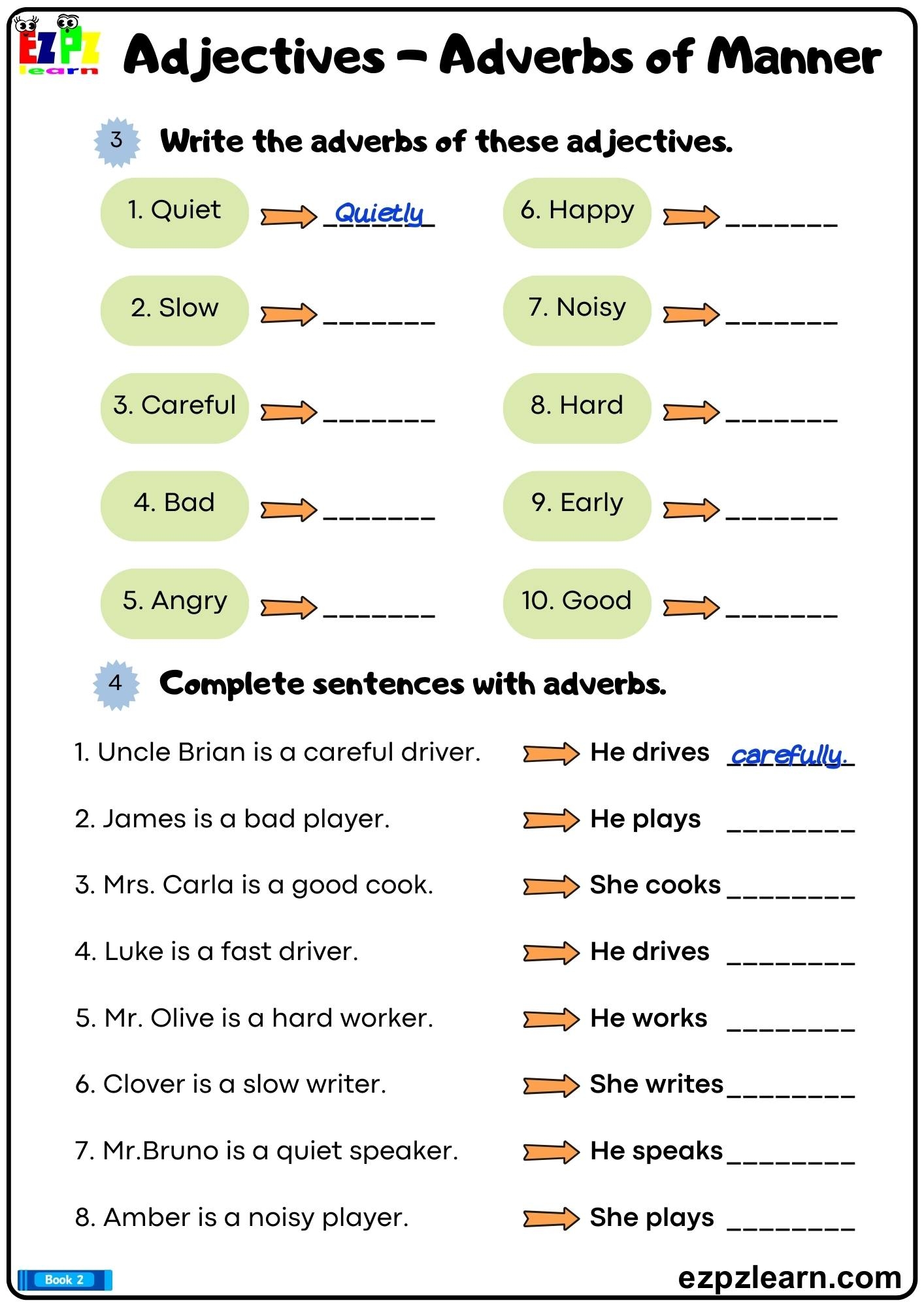 Free Printable Adverbs Worksheet