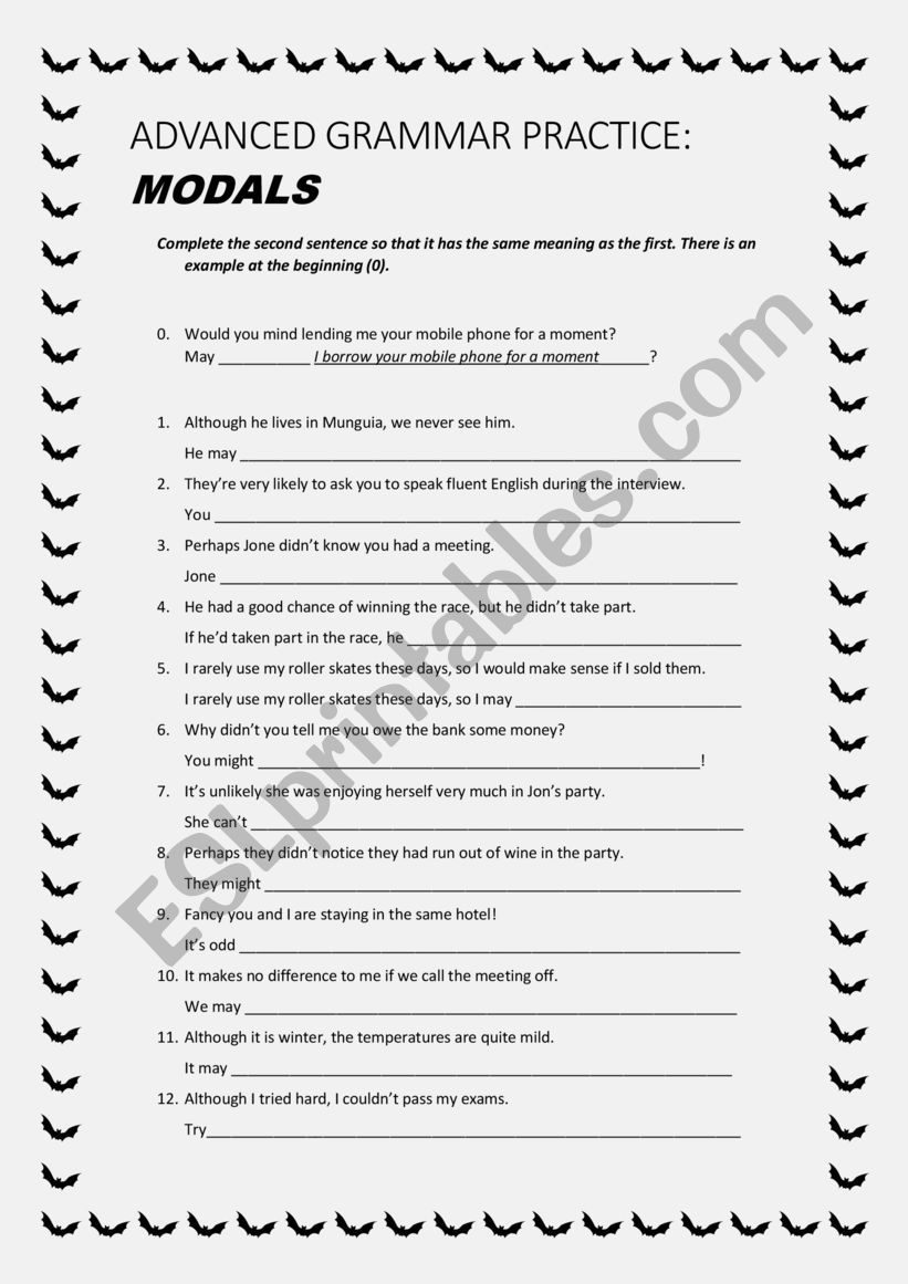 ADVANCED GRAMMAR PRACTICE MODALS ESL Worksheet By Marianzz