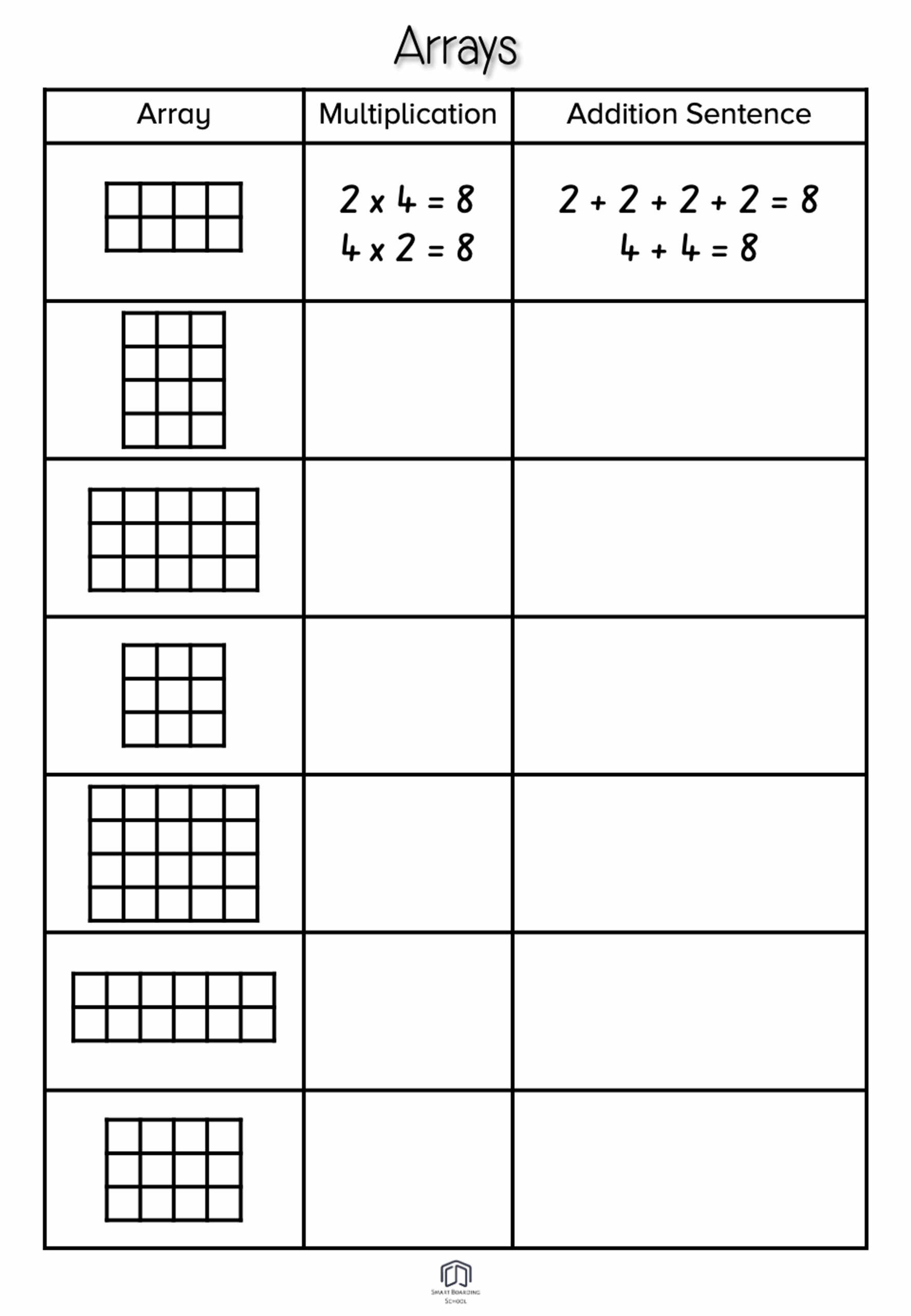 Free Printable Repeated Addition Arrays Worksheets