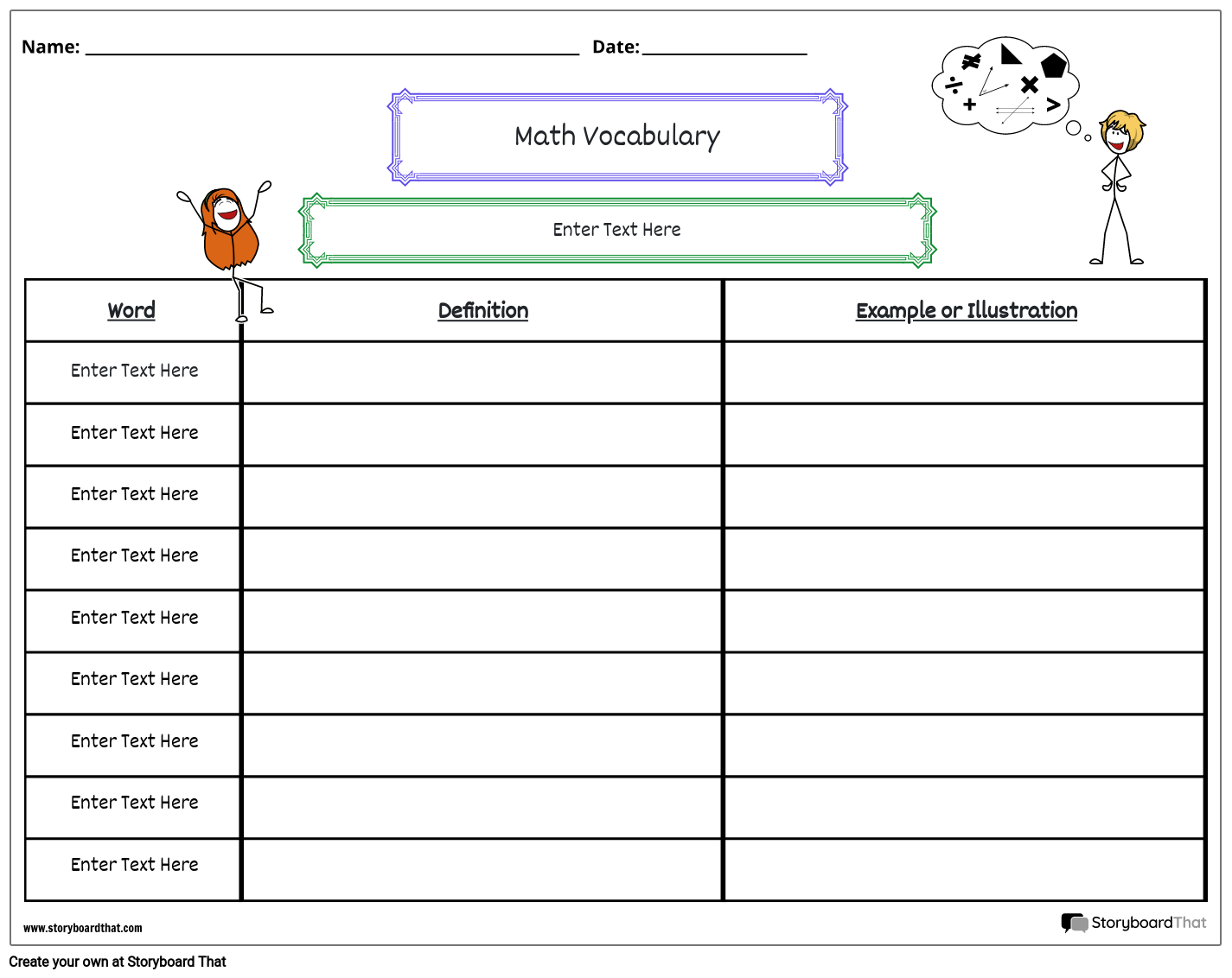 Free Printable Math Vocabulary Worksheets