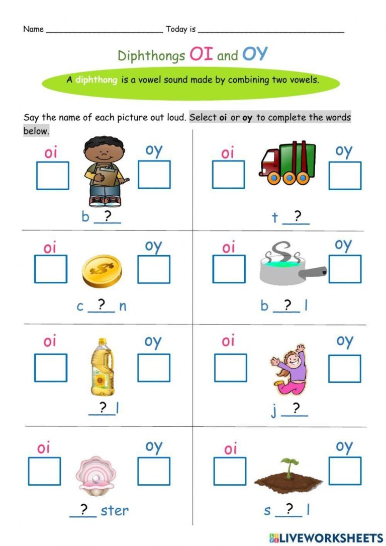 Diphthong oi oy Worksheet Phonics Worksheet Live Worksheets Worksheets Library