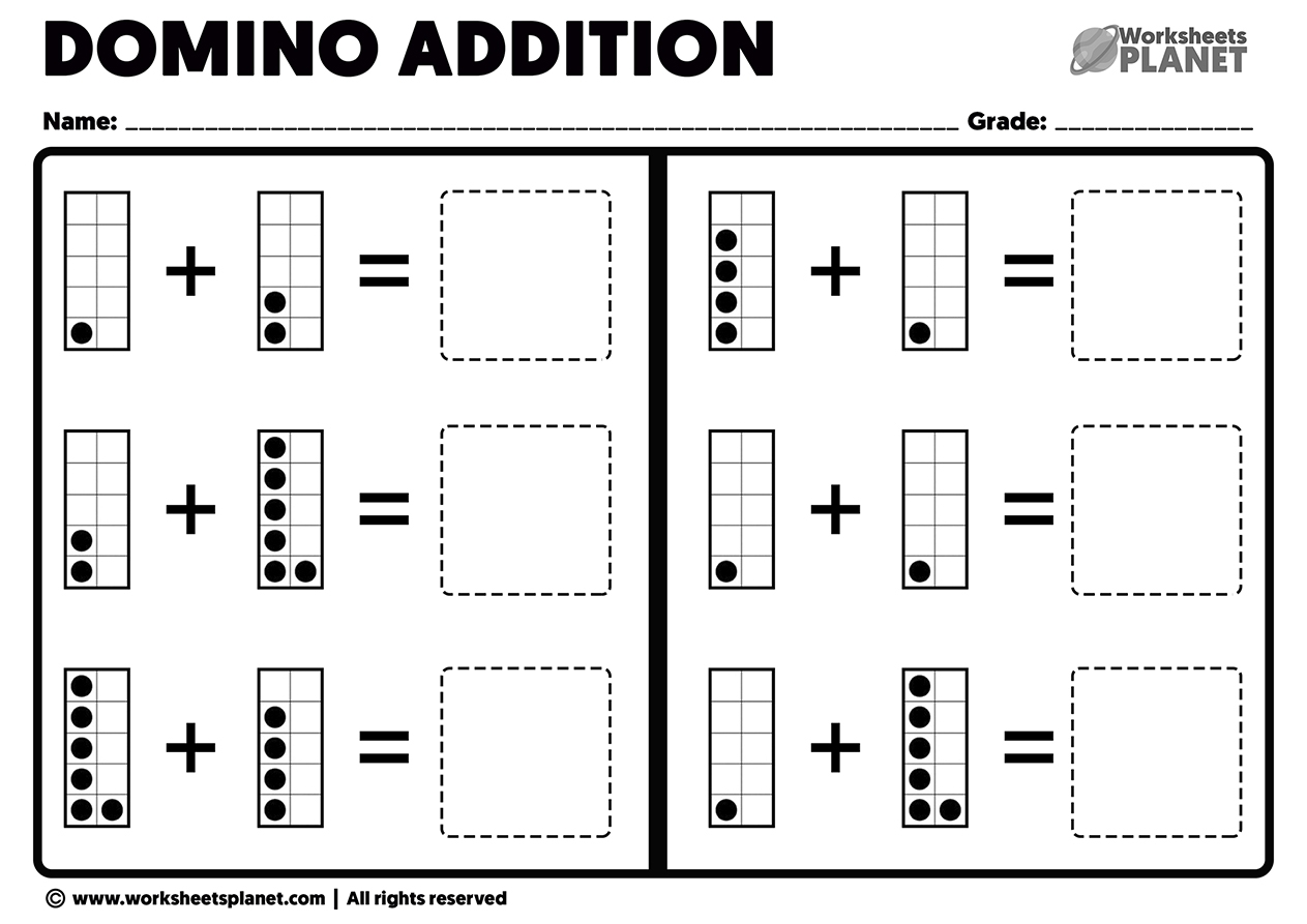 Domino Addition Worksheets Kindergarten Free Printable
