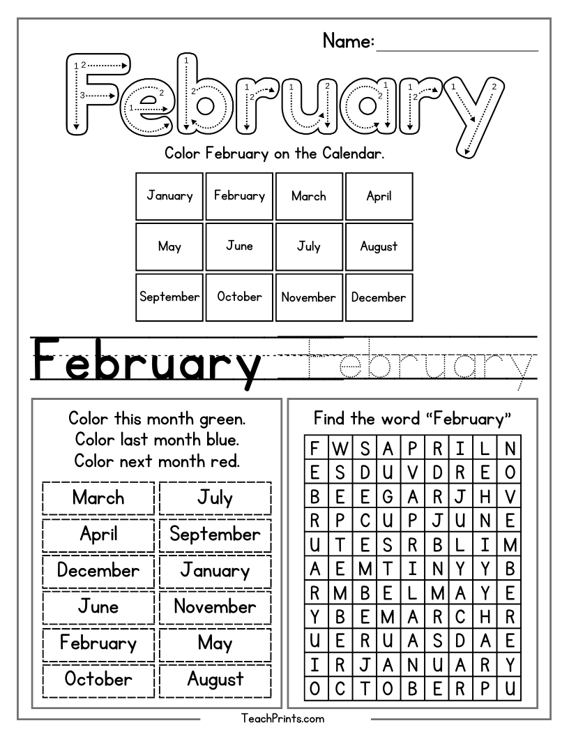 February Worksheets 7 Free PDF Printables Teach Prints