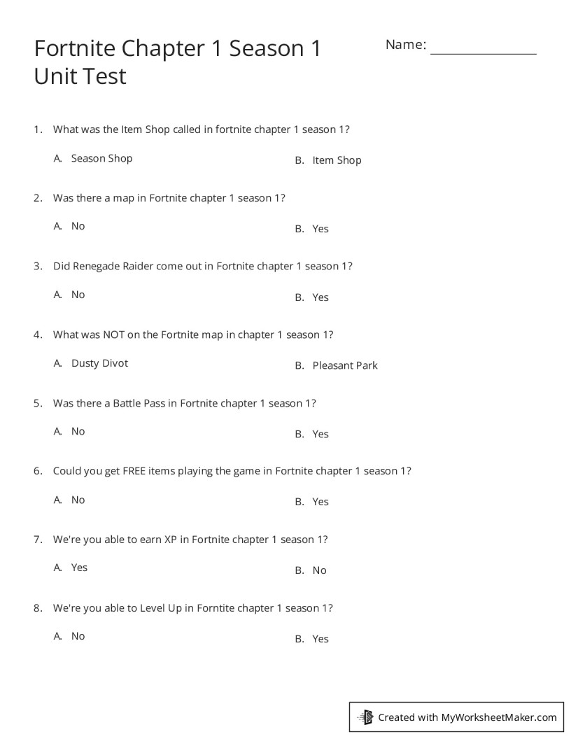 Free Printable Fortnite Worksheets