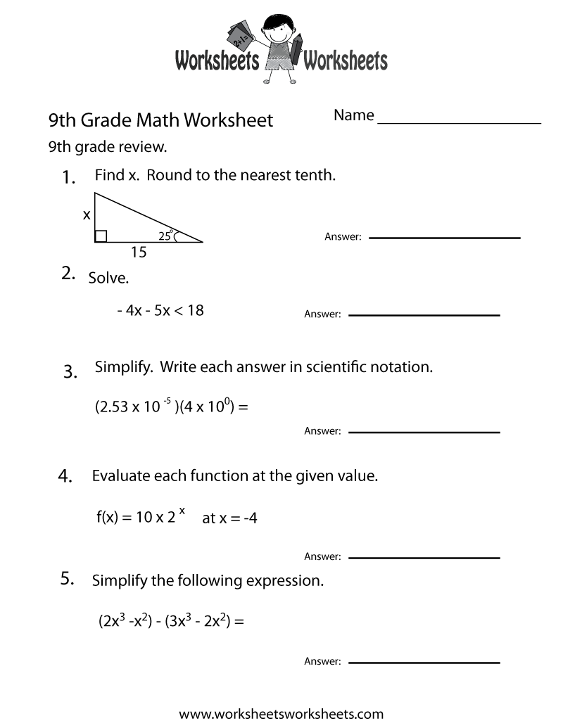 Free Printable 9th Grade Math Worksheets