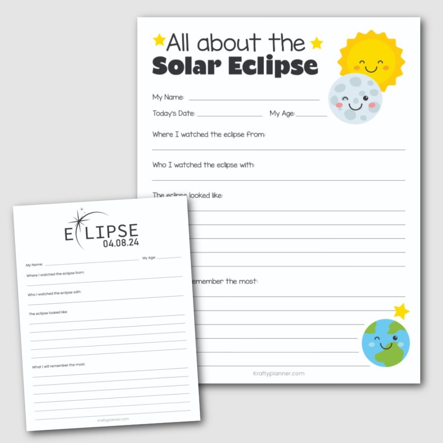 Free Printable Solar Eclipse Worksheet Krafty Planner