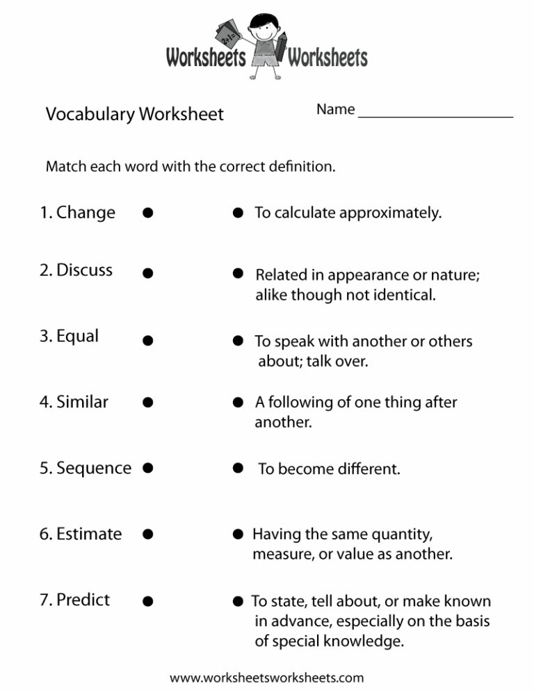 Free Printable Vocabulary Building Worksheet