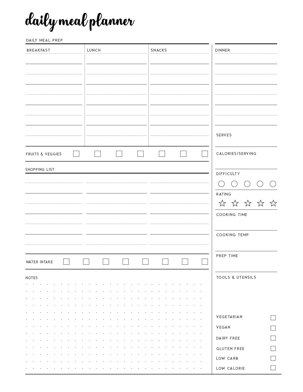 Free Printable Meal Planning Worksheet