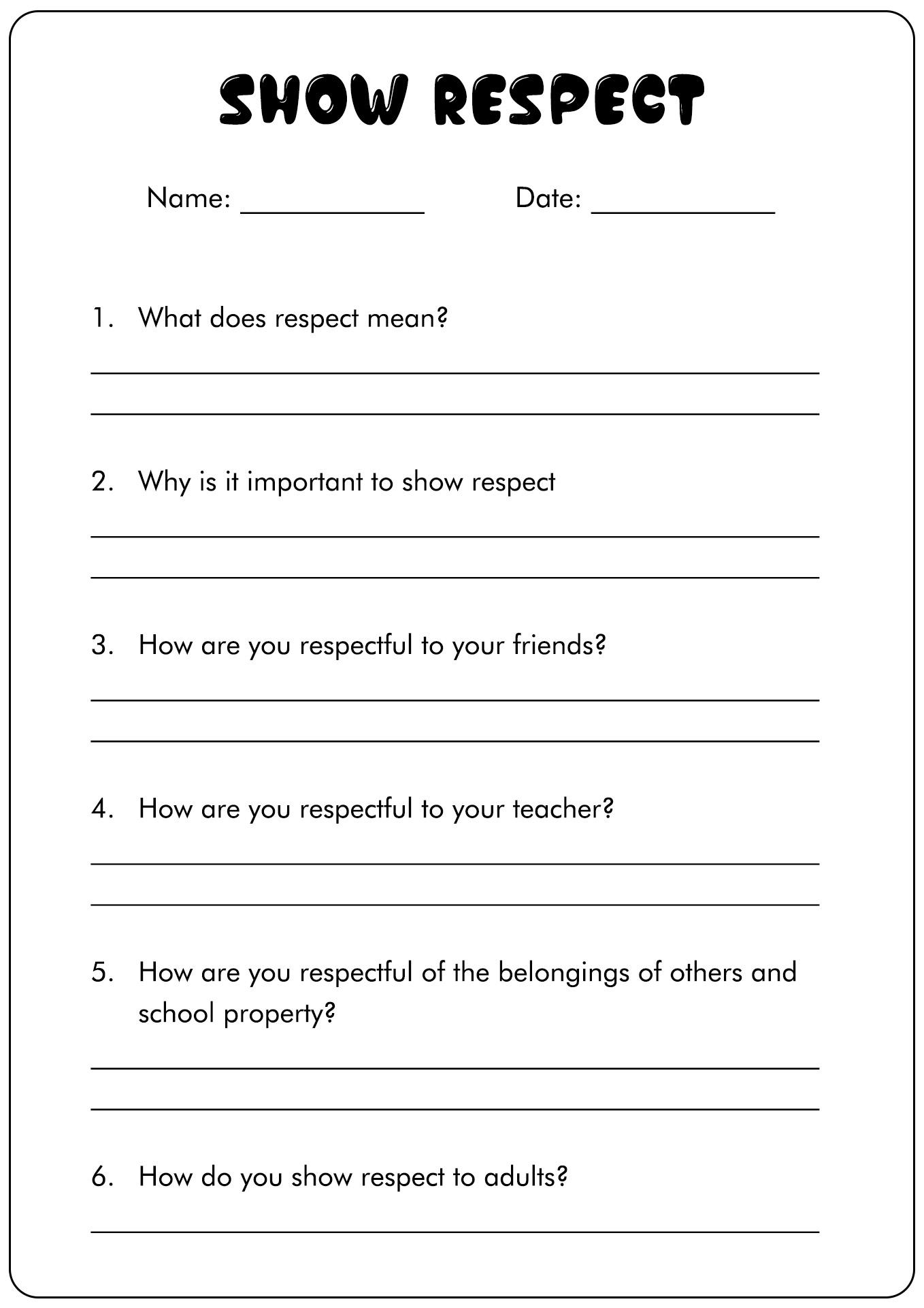 Free Respect Worksheet For Teens Download Free Respect Worksheet For Teens Png Images Free Worksheets On Clipart Library