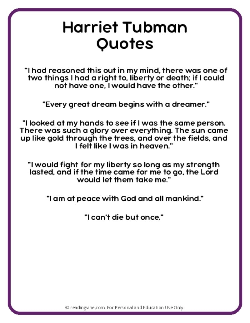 Harriet Tubman Free Printable Worksheets