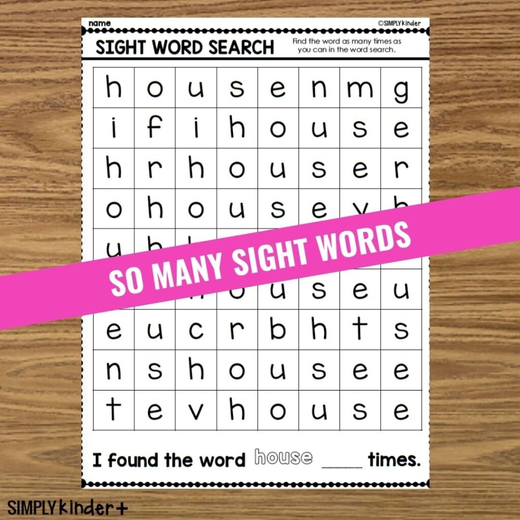 House Sight Word Search Simply Kinder Plus