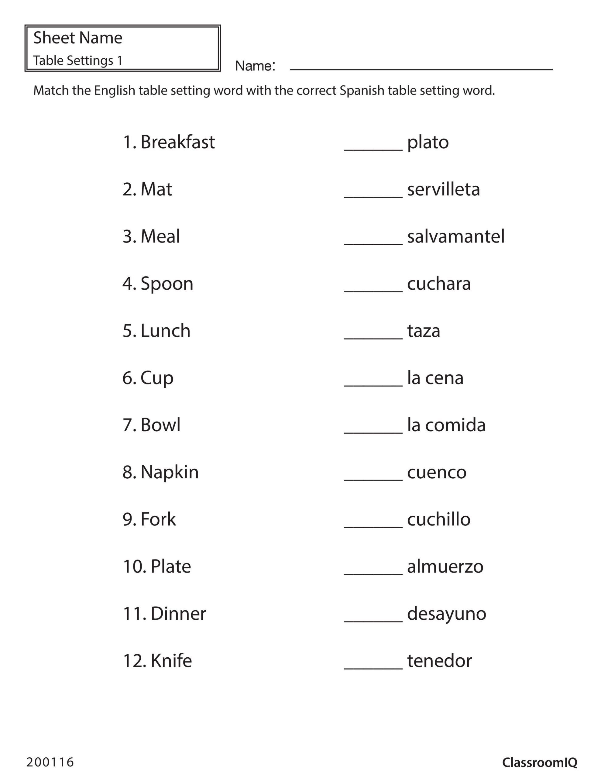 Free Online Printable Spanish Worksheets