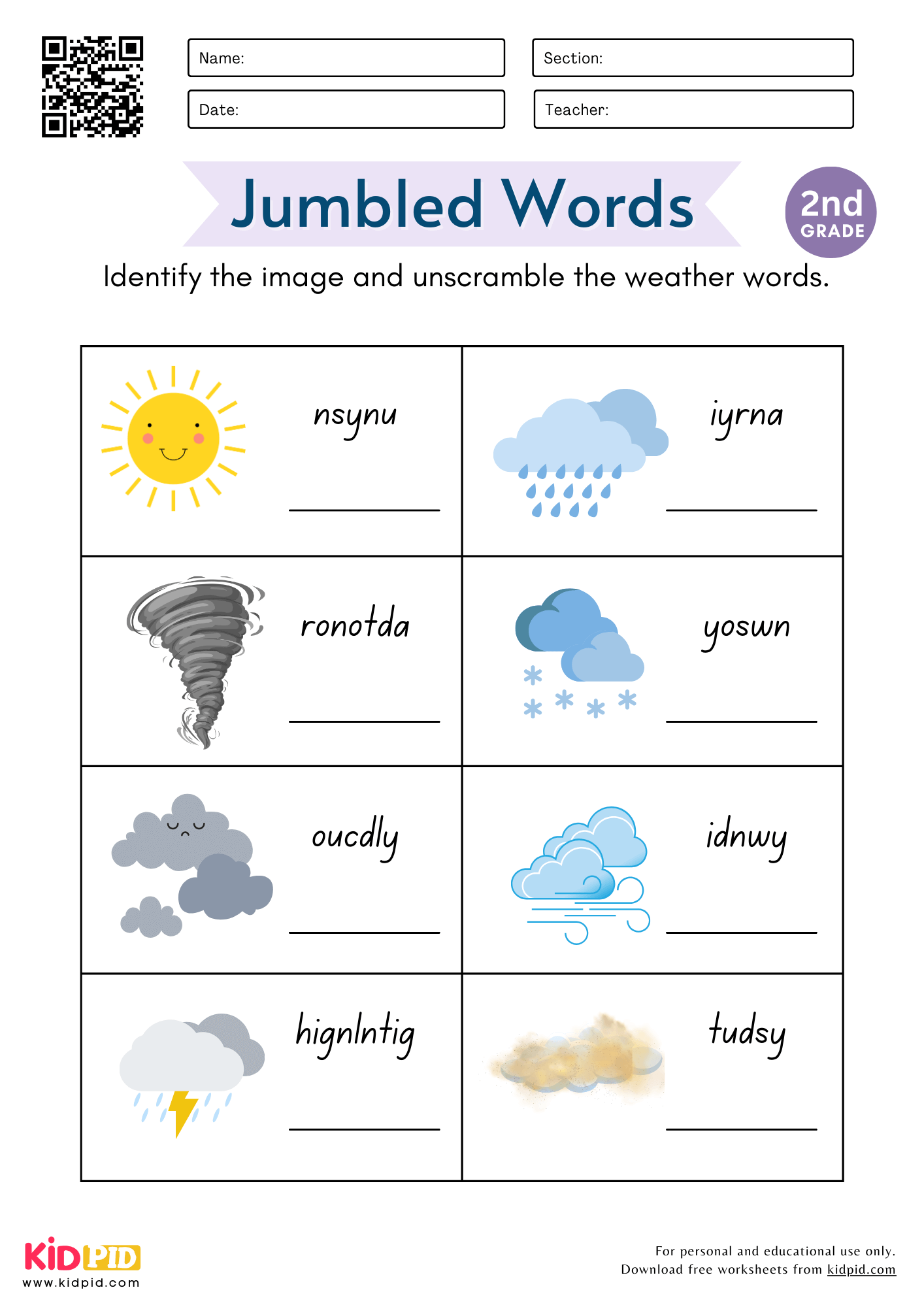 Jumbled Weather Words Worksheet For Grade 2 Kidpid