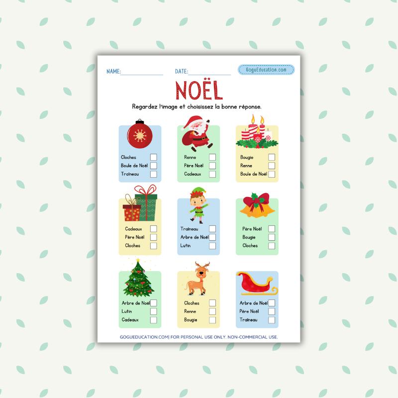 No l Christmas French Vocabulary Worksheet Gogu Education