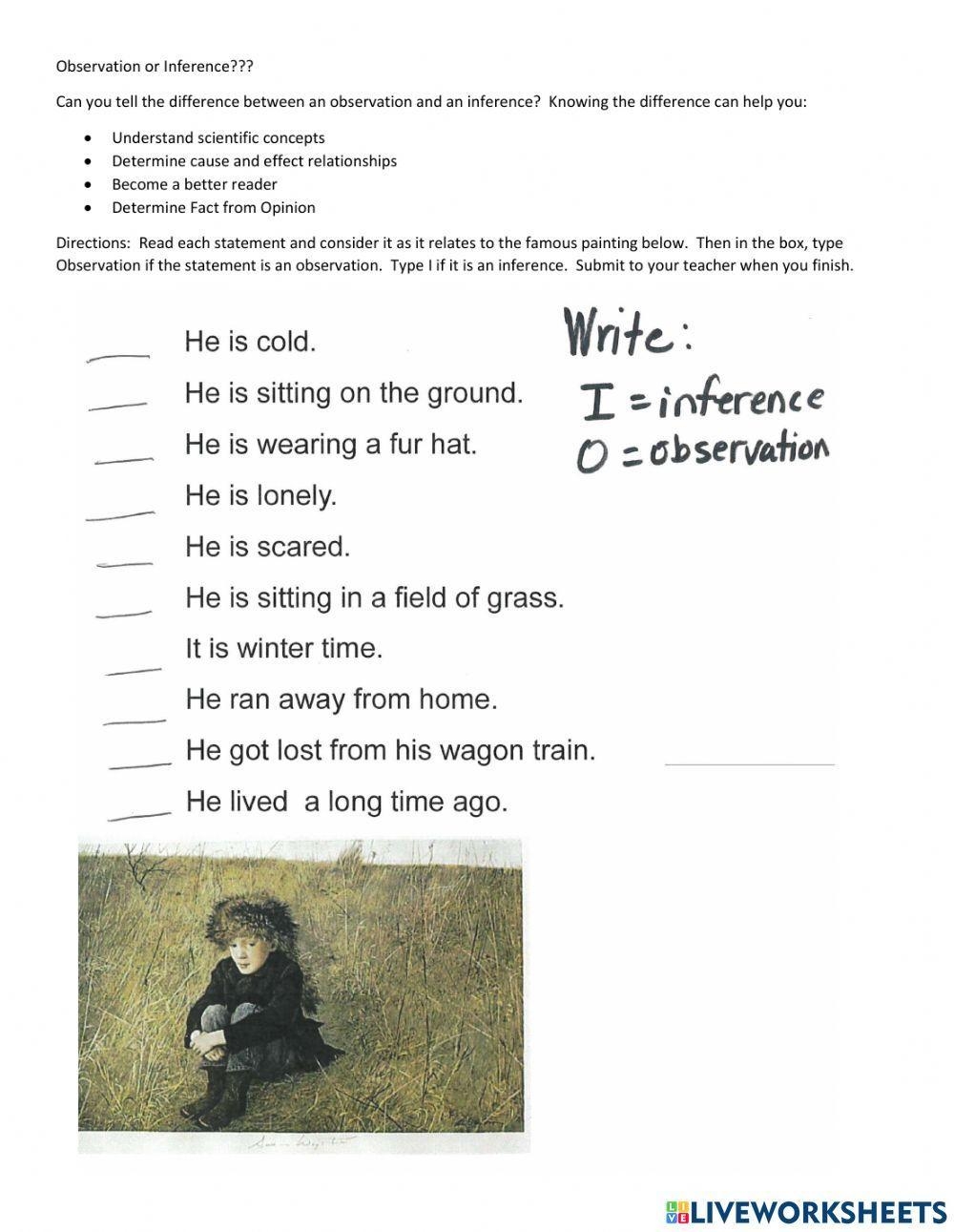 Observation Or Inference And American Art Worksheet Live 