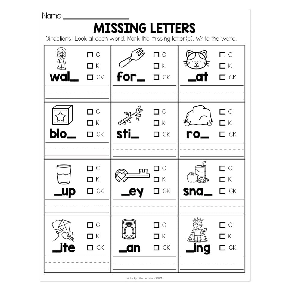 Phonics Worksheet C K Or CK Missing Letters Lucky Little 