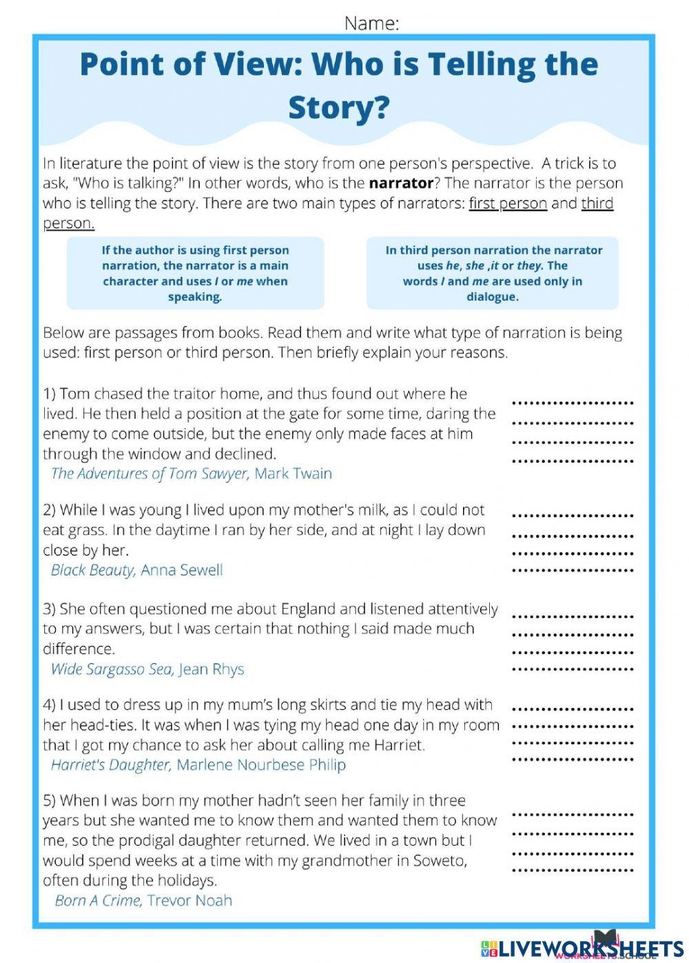Point Of View Free Worksheet Live Worksheets Worksheets Library