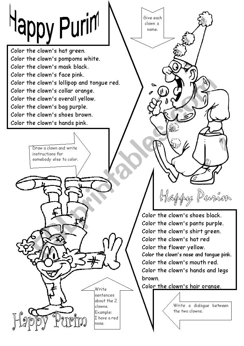 Purim Coloring ESL Worksheet By Ronit85