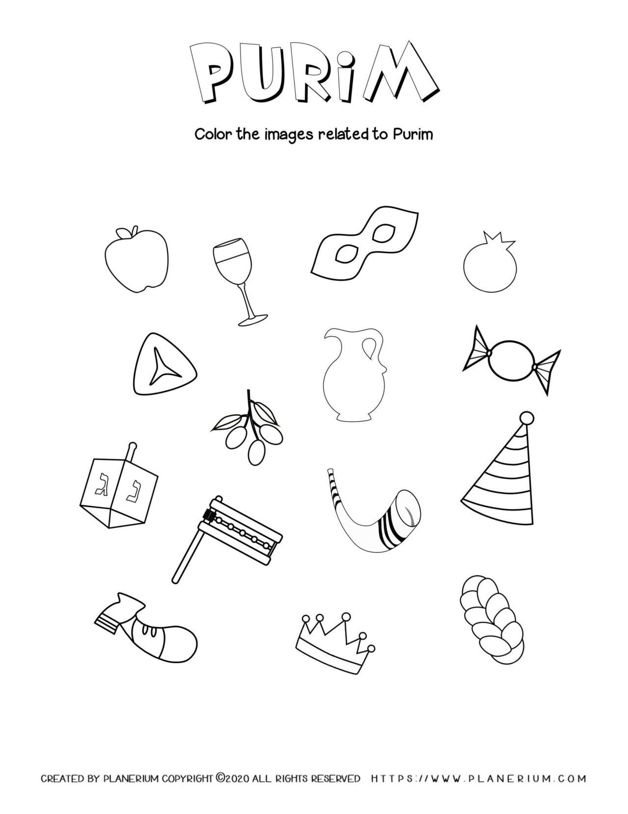 Purim Worksheet Color Holiday Related Items Planerium