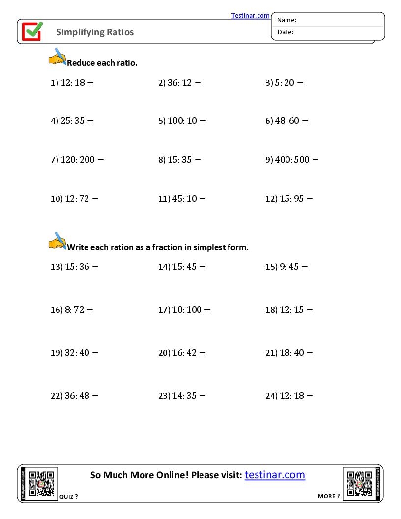Free Printable Simple Ratio Worksheets