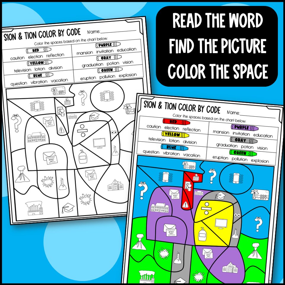 SION And TION Color By Code Worksheets Made By Teachers