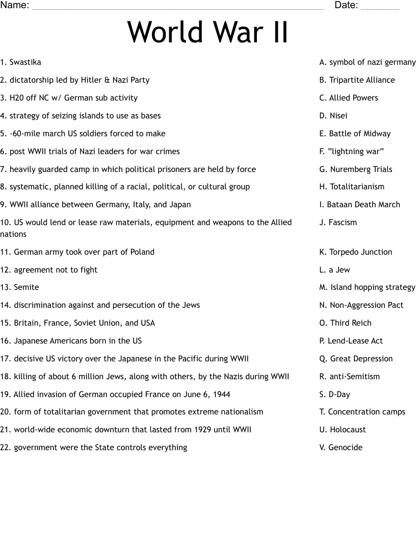 World War II Worksheet WordMint Worksheets Library
